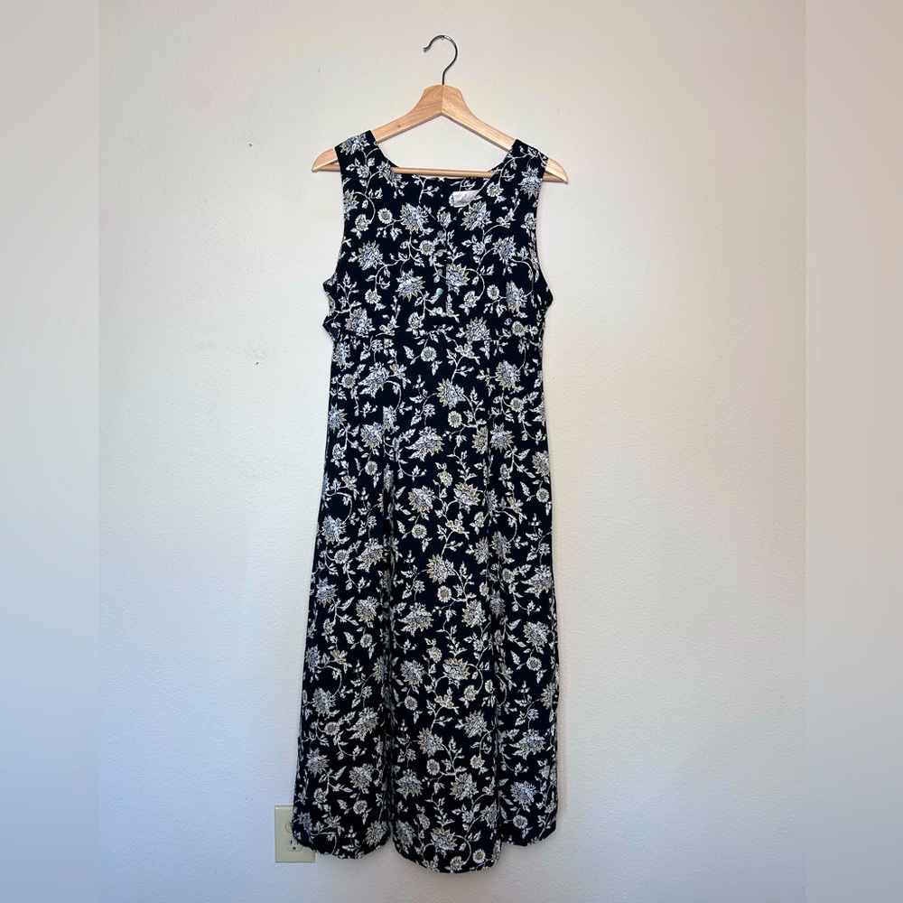 Womens Kathie Lee Floral Summer Midi Dress Black and White Size S Vintage Casual